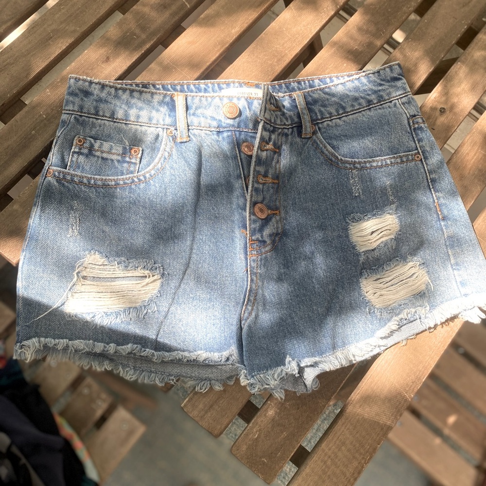 Medium wash high waisted denim cutoffs 🤠